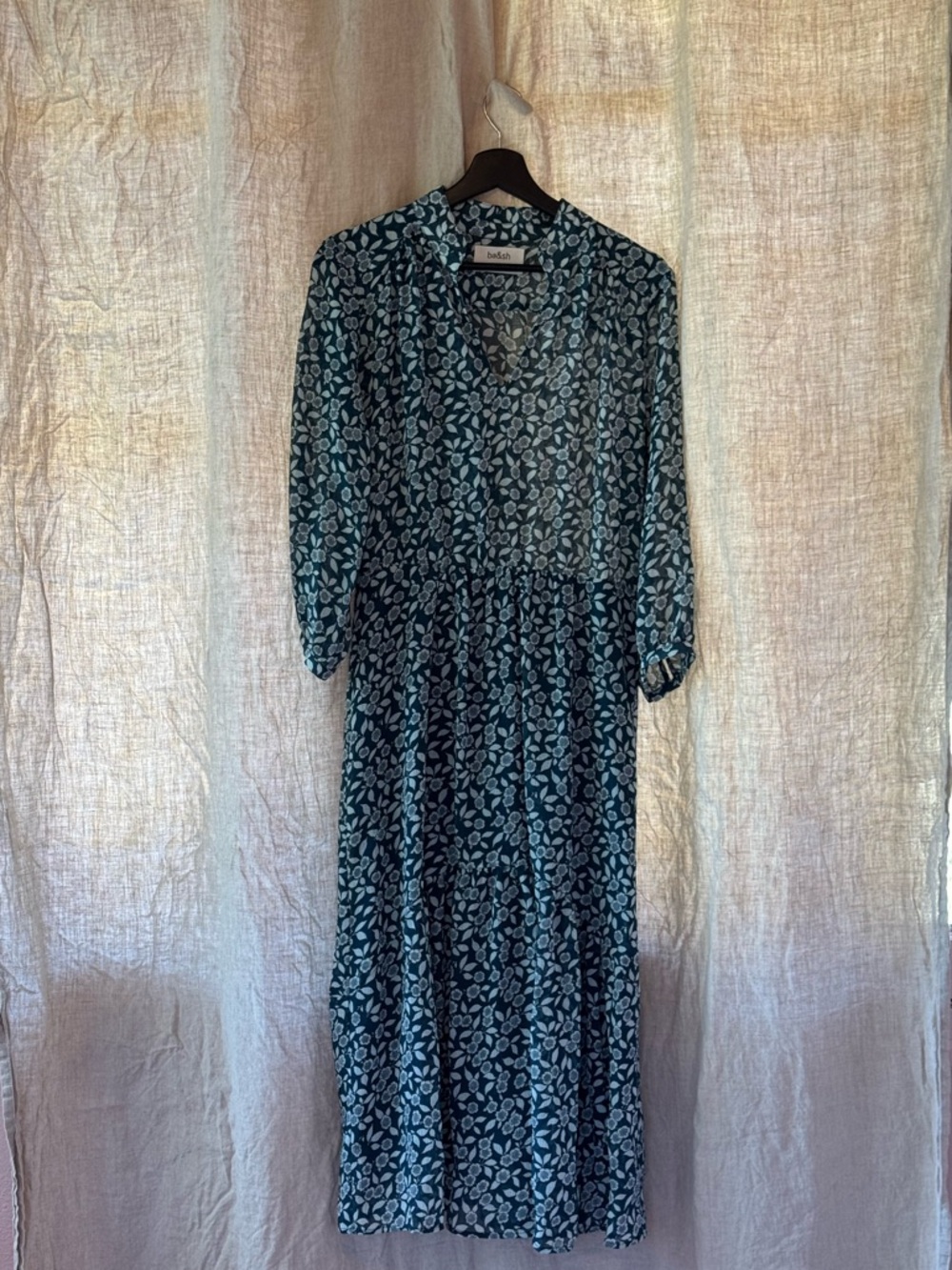 ba&sh Teal Floral V‑Neck Midi Dress